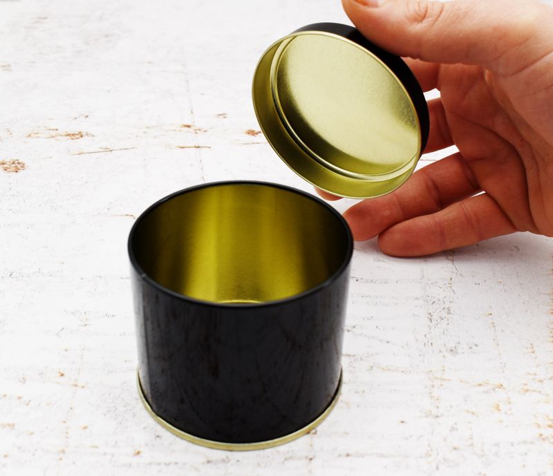Tin S/Lid 74mm D x 60mm H - Black