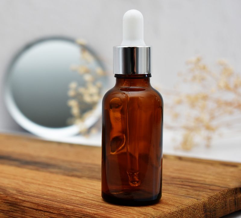 Amber Glass Bottle Dropper 30ml - Pipette 18x84mm Silv/White