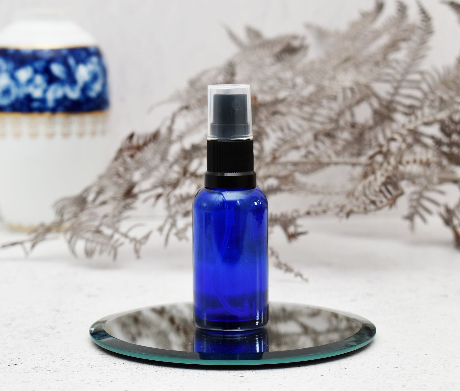 Blue Glass Bottle Dropper 30ml - Pump Atomizer 18/410 Black