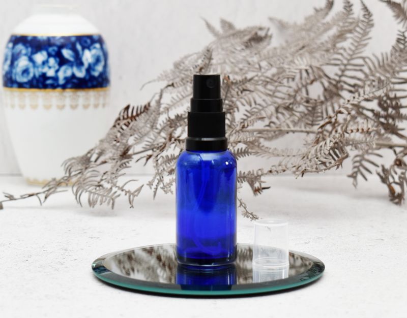 Blue Glass Bottle Dropper 30ml - Pump Atomizer 18/410 Black