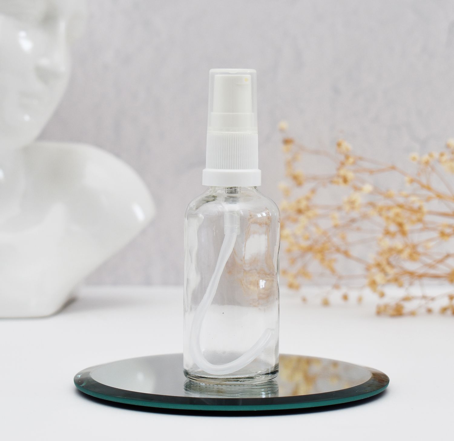 Clear Glass Bottle Lotion/Serum White Pump 50ml