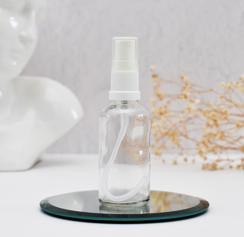 Clear Glass Bottle Lotion/Serum White Pump 50ml