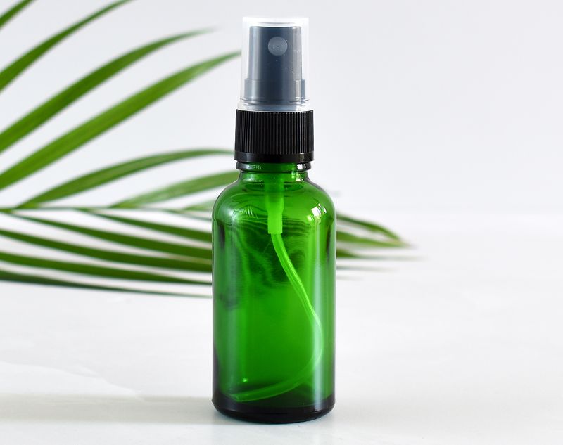 Green Glass Bottle Dropper 30ml - Atomiser Ribbed Black