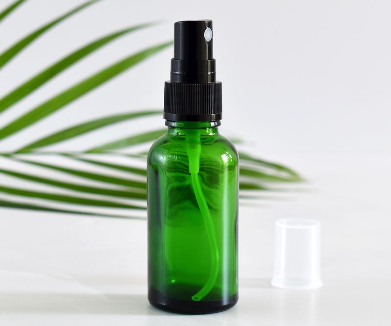 Green Glass Bottle Dropper 30ml - Atomiser Ribbed Black