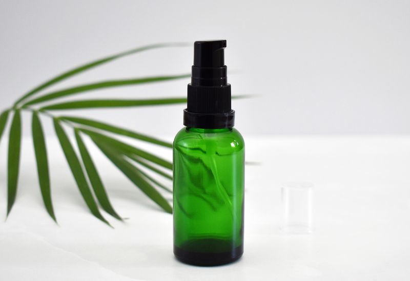Green Glass Bottle Dropper 30ml - Serum Pump Ribbed Black