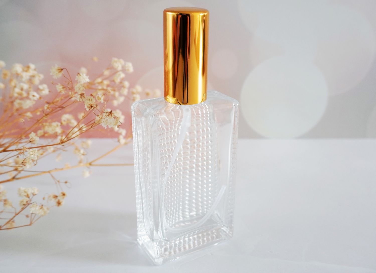 Perfume Bottle Sqaure Ombre + White Pump +  Gold Cap 50ml