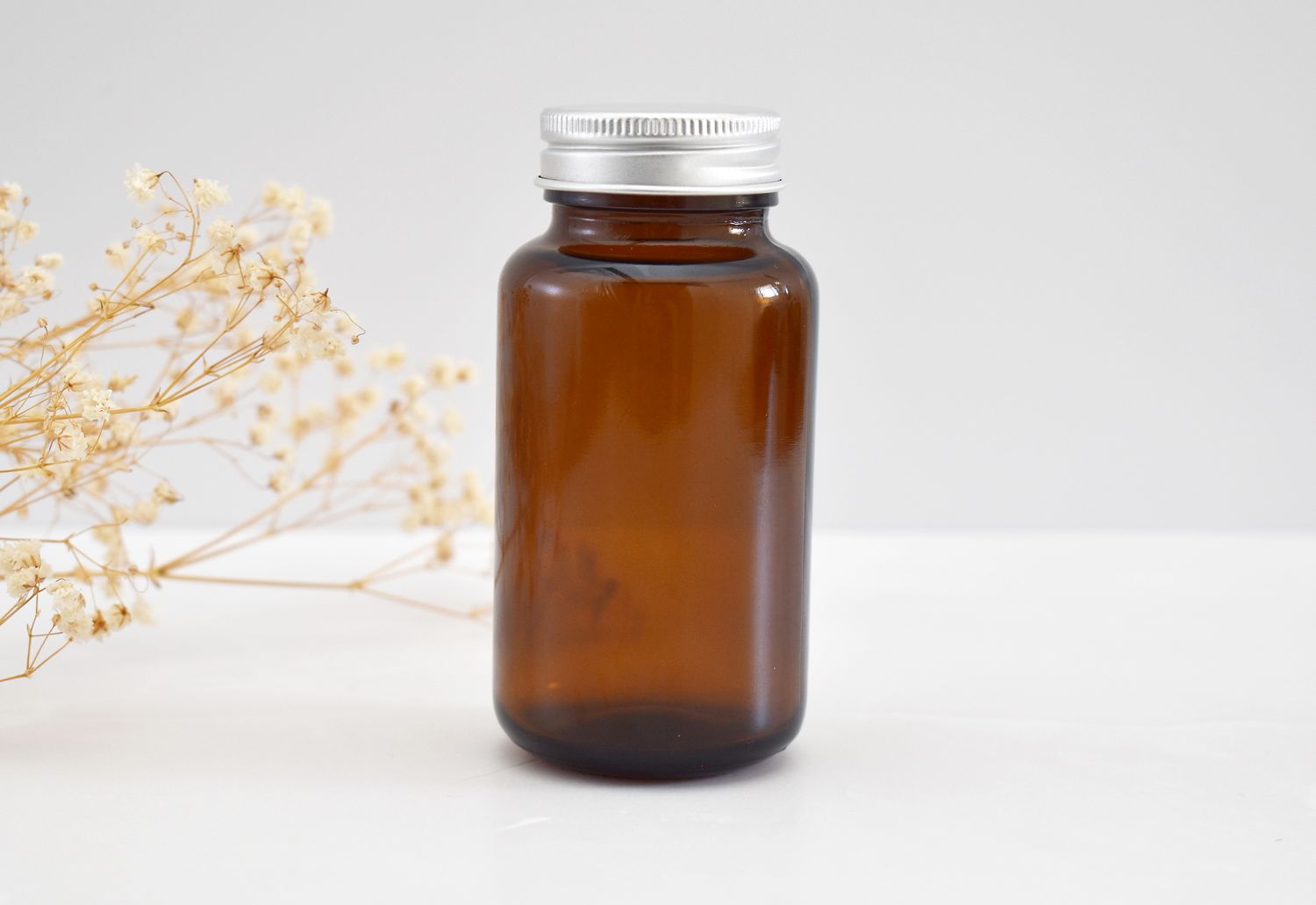 Amber Glass Jar Tablet 125ml - Aluminium Silver 38mm