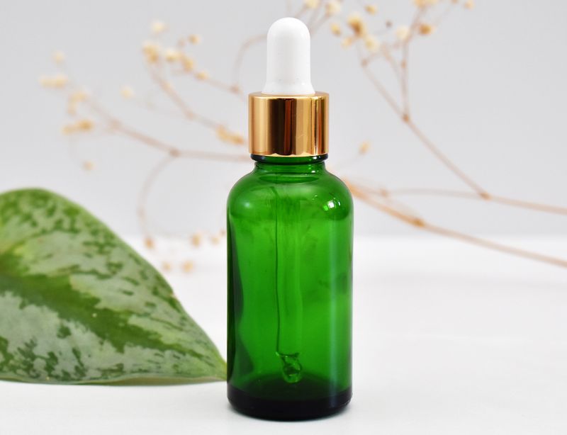 Green Glass Bottle Dropper 30ml - Pipette 18x84mm Gold/White