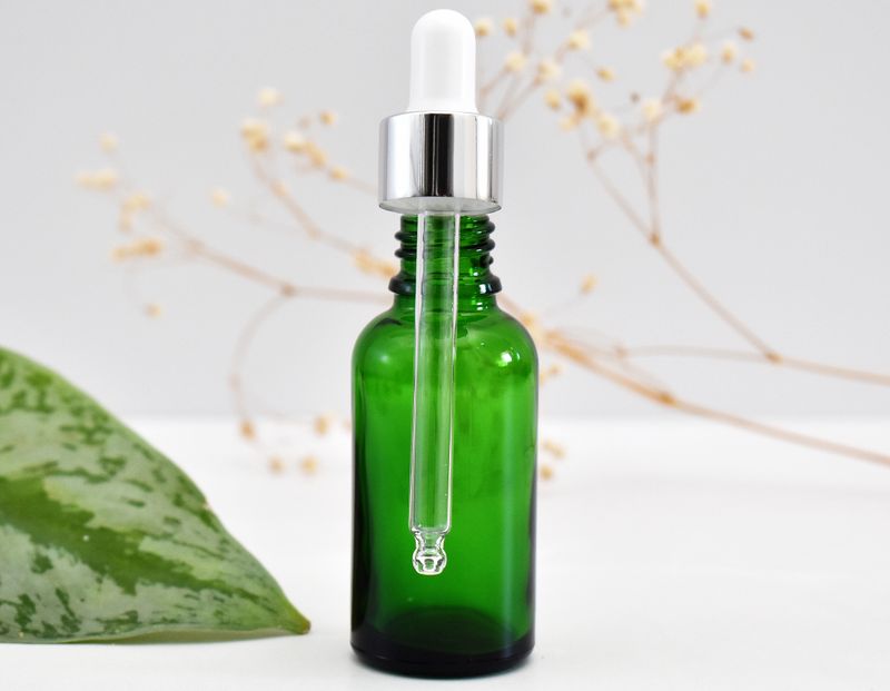 Green Glass Bottle Dropper 30ml - Pipette 18x84mm Sil/White