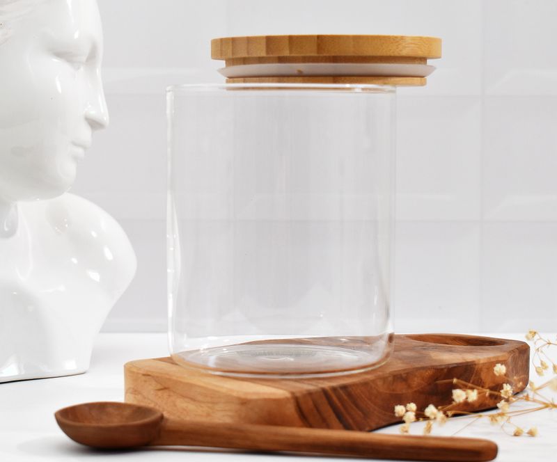 Glass Cylinder Jar + Bamboo Lid 130 x 98mm - 700ml