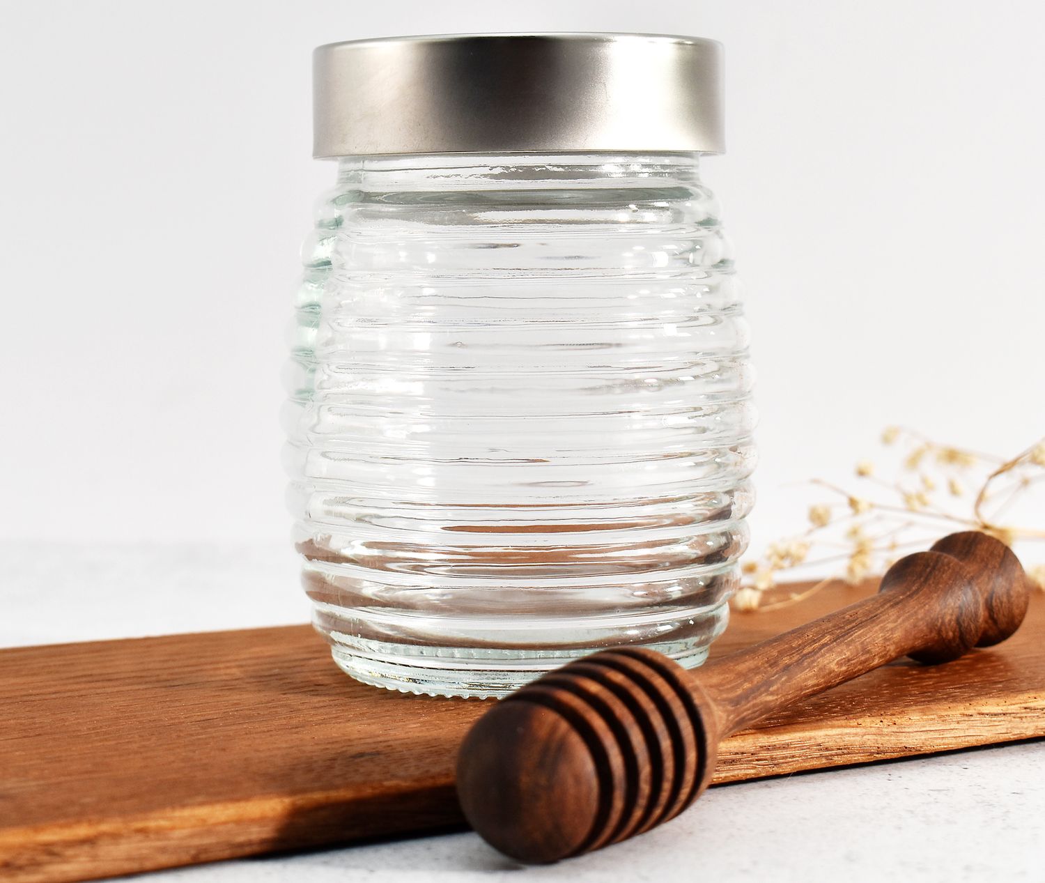 Glass Jar Beehive With Silver Screw on Lid 310ml