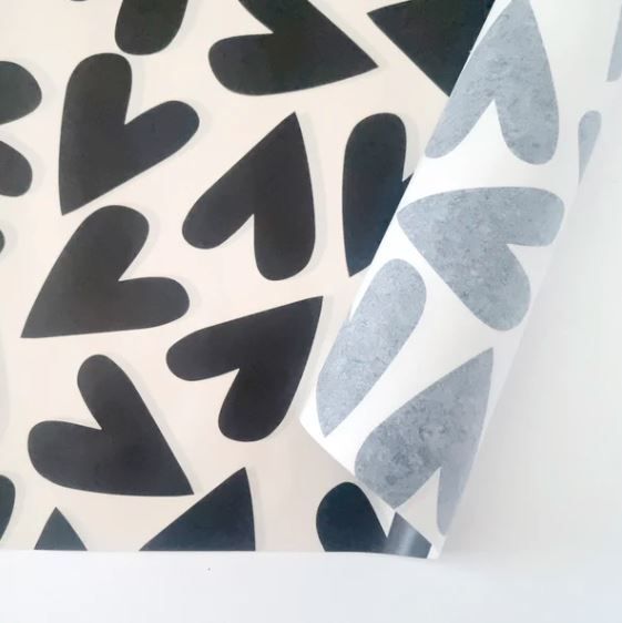 Tissue Paper - Solid Heart - Black on Cream (Qty 5)