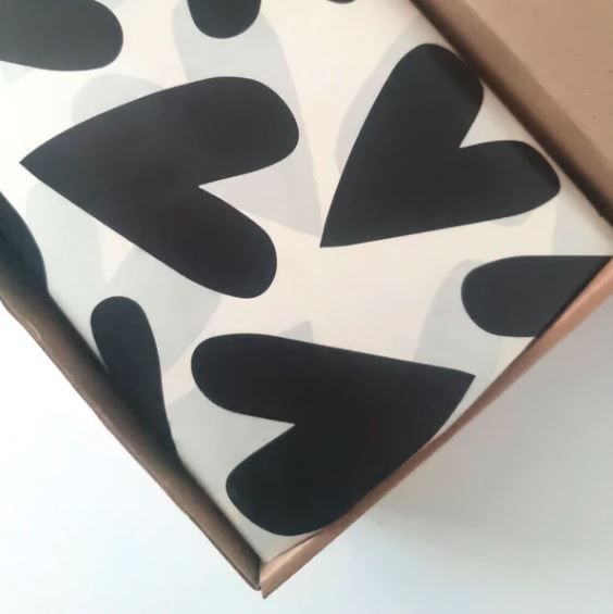 Tissue Paper - Solid Heart - Black on Cream (Qty 5)