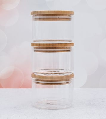 3-Piece Stackable Glass Jar Set with Bamboo Lids
