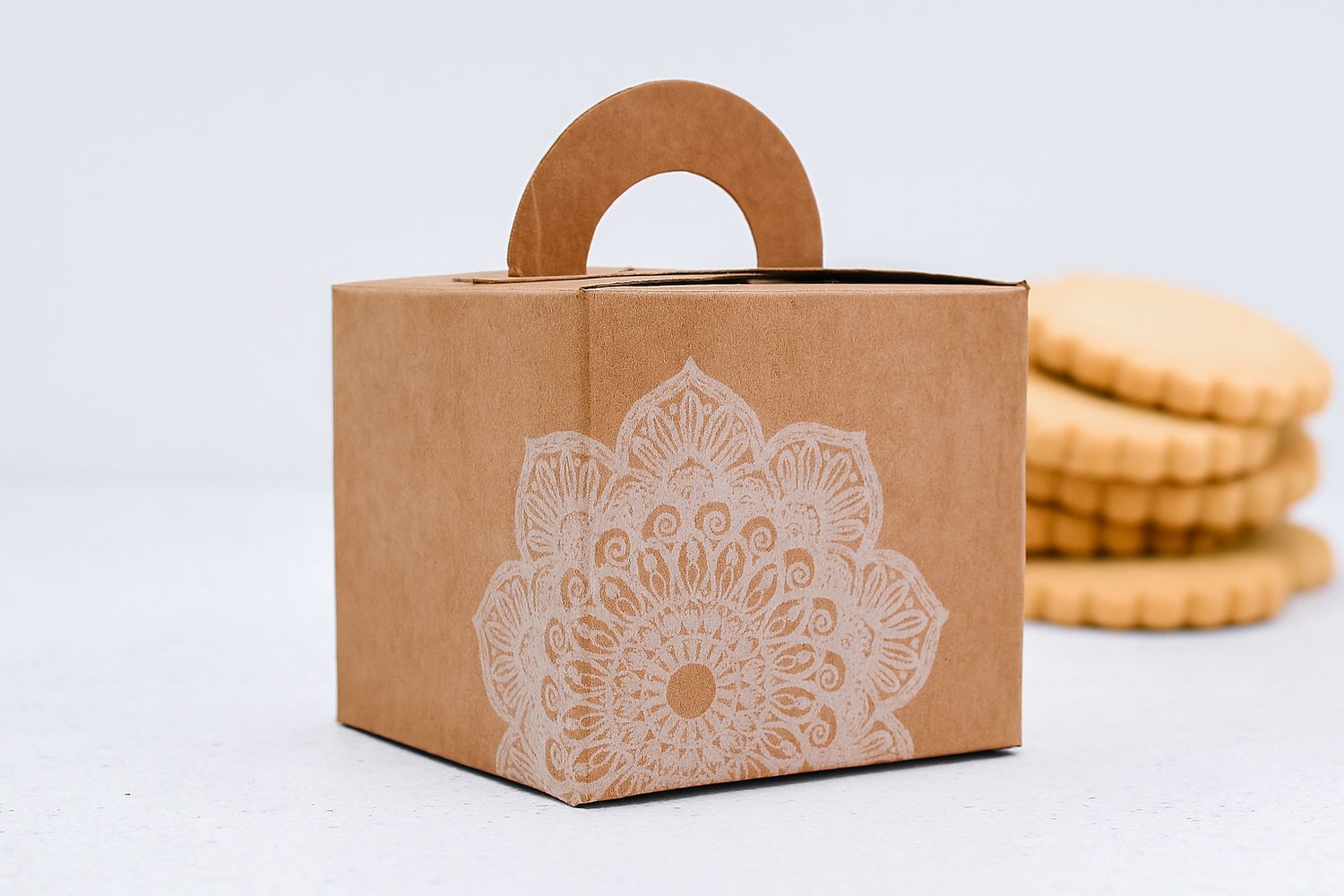 Novelty Box Damask 65x65x60mm Kraft Mandala Design (ea)
