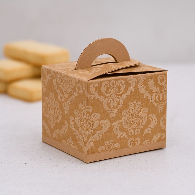 Novelty Box Damask 65x65x60mm White on Kraft (ea)