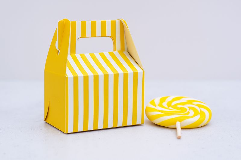 Mini Party Box 70 x 50 x 50 mm Yellow Stripe (ea)
