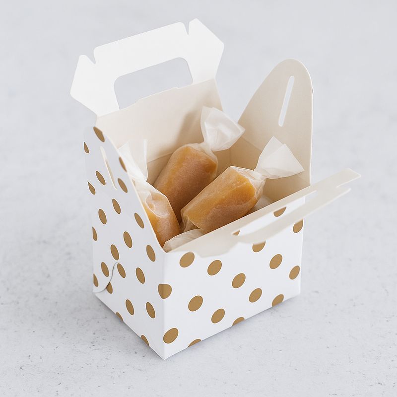 Mini Party Box 70 x 50 x 50 mm Gold Dot on White (ea)