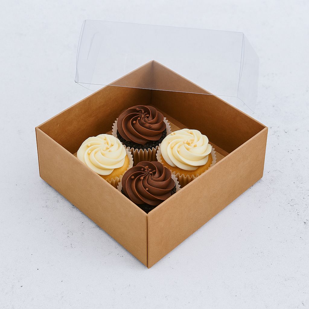 Gift Box Kraft Base + PVC Lid 125 x 125 x 60 mm (ea)