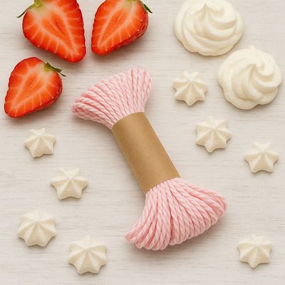 Bakers Twine 10 m x 2 mm - Light Pink &amp; White (ea)