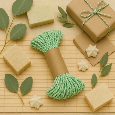 Bakers Twine 10 m x 2 mm - Lime Green &amp; White (ea)