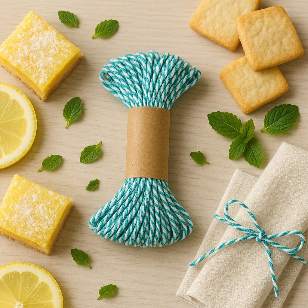 Bakers Twine 10 m x 2 mm - Teal &amp; White (ea)