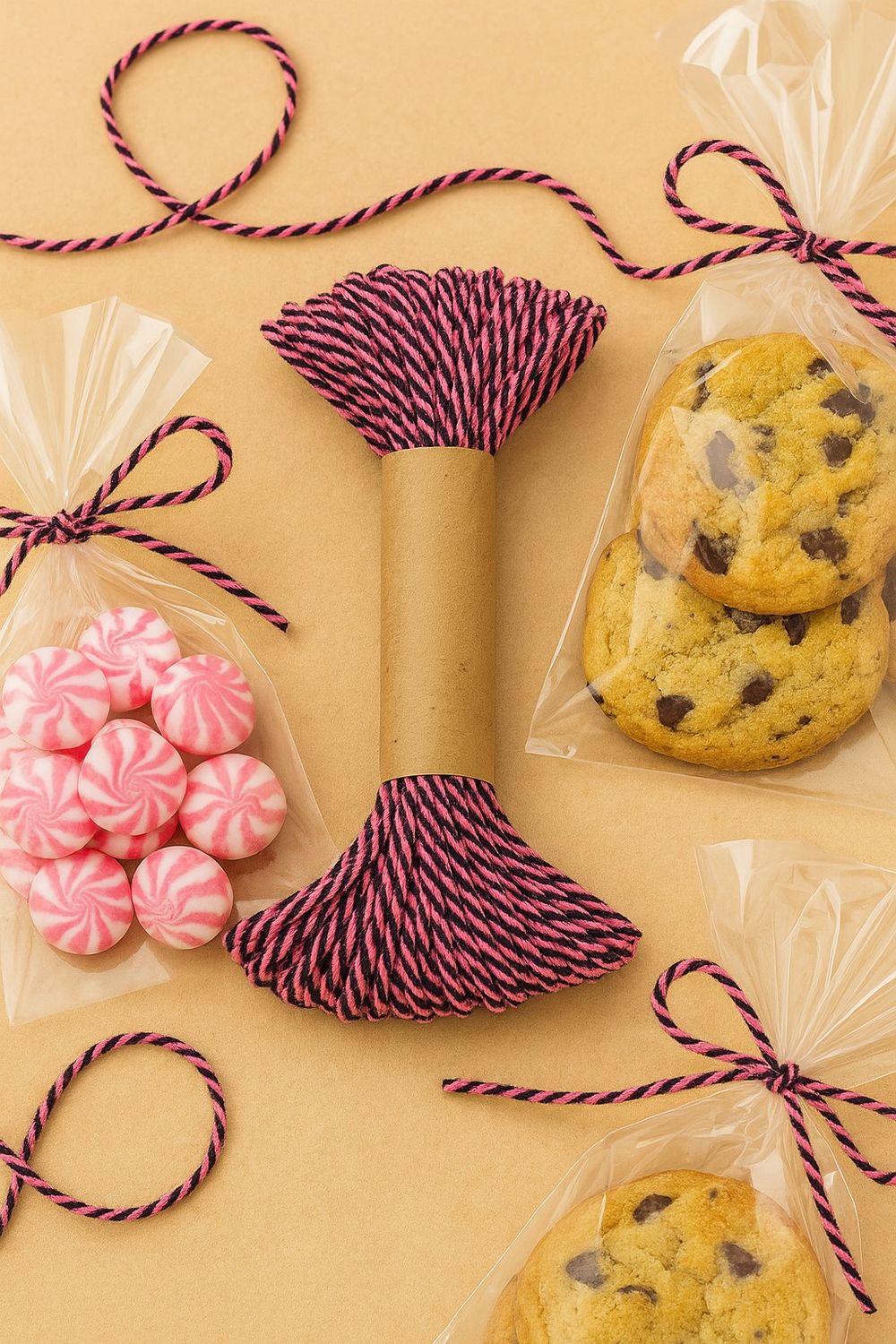 Bakers Twine 10mx2mm - Black &amp; Neon Pink (ea)