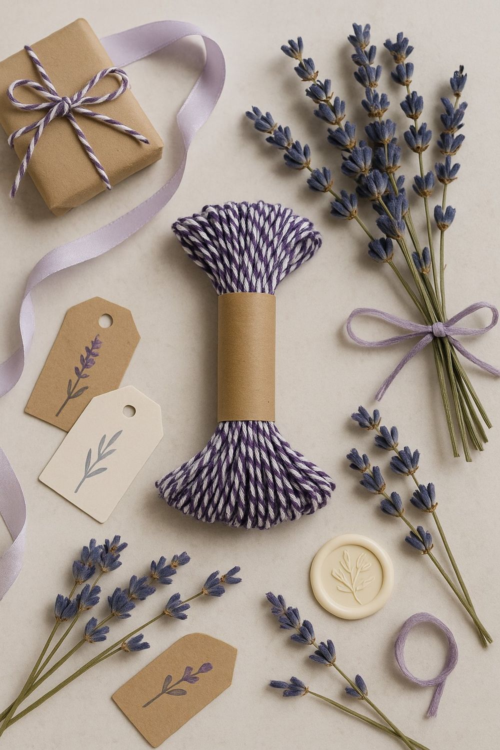 Bakers Twine 10mx2mm - Purple &amp; White (ea)