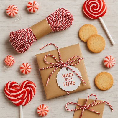 Bakers Twine 10mx2mm - Red &amp; White (ea)