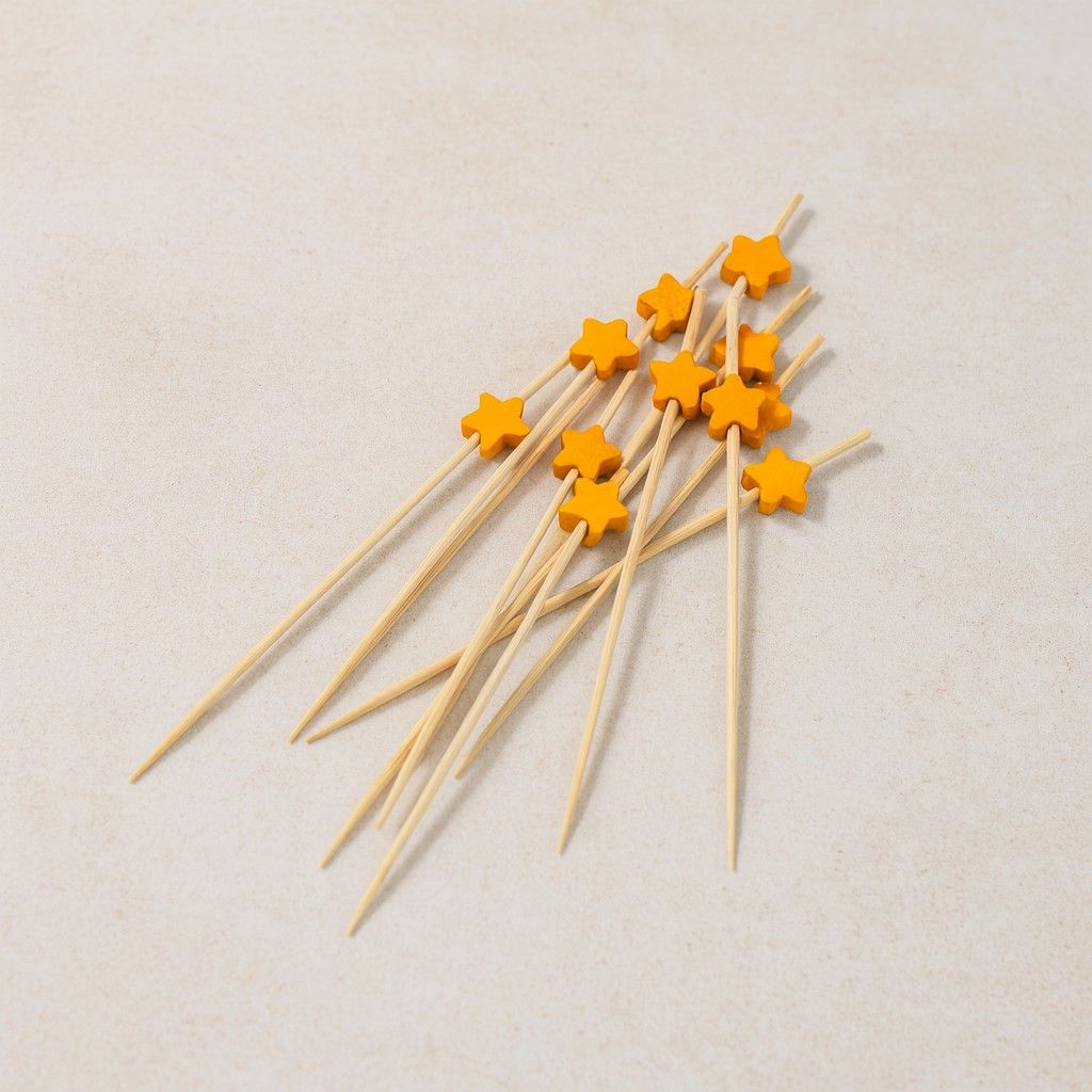Bamboo Pick 12cm - Star Orange (Qty 100)
