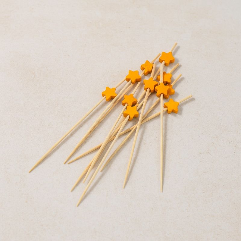 Bamboo Pick 12cm - Star Orange (Qty 100)