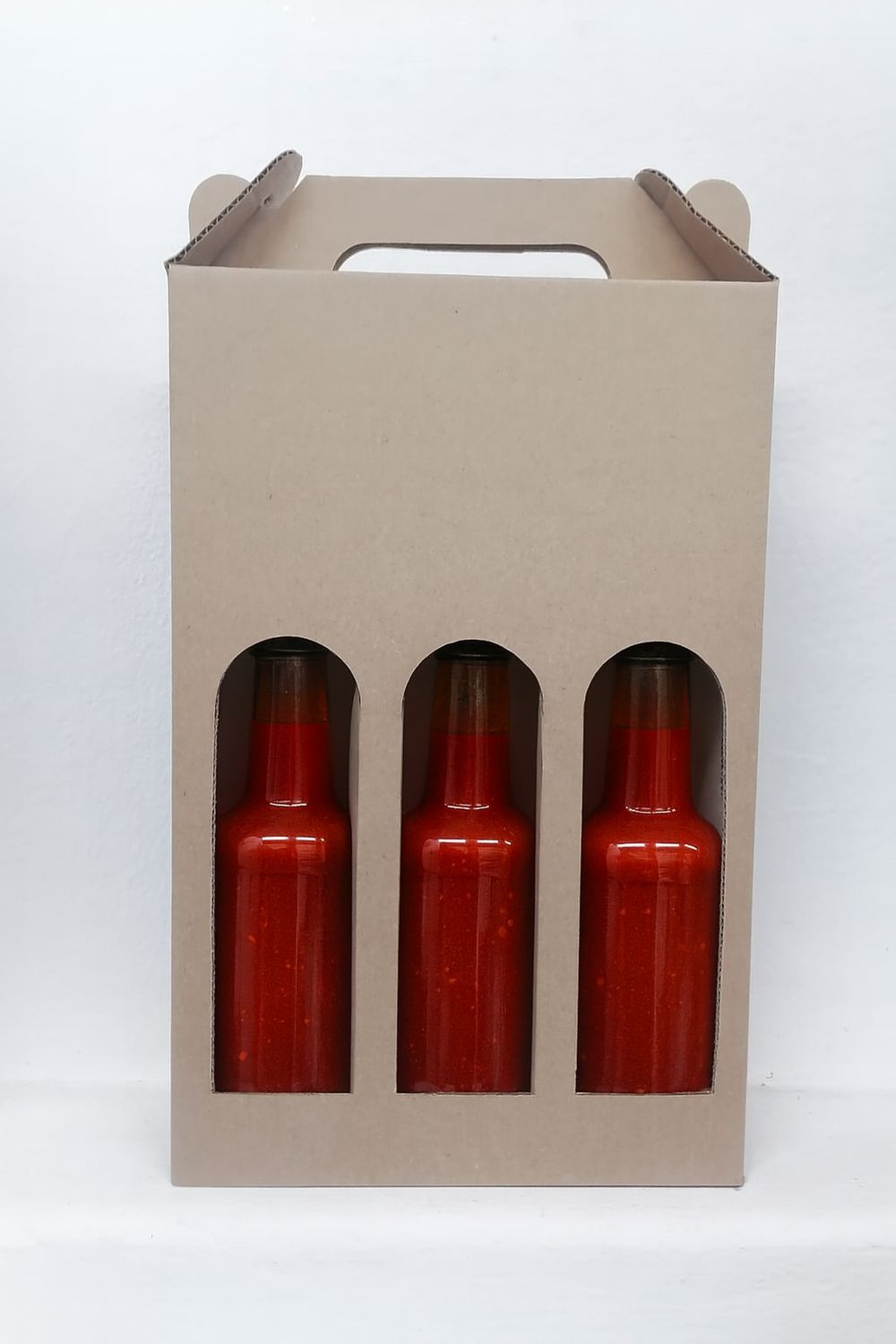 Corrugated 3 Bottle Carrier Box Windows 159x55x245 Kraft