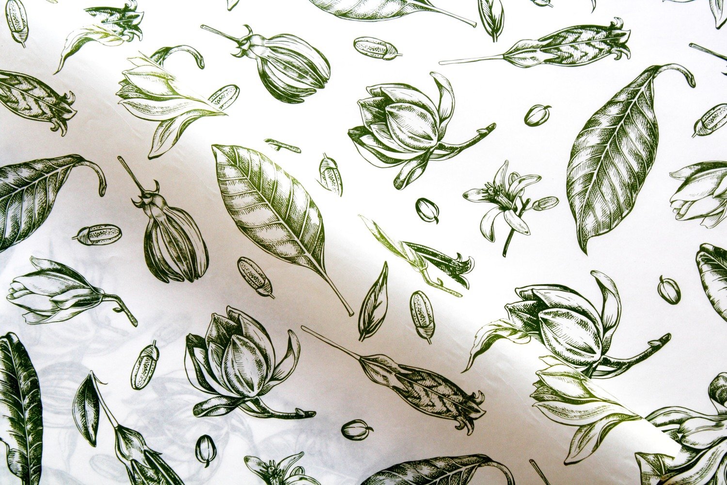 Tissue Paper- Vintage Flowers - Olive On White (Qty 5)