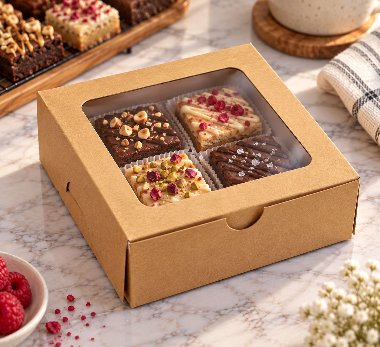 Cake Box Window 5 x 5 x 2.5" Kraft (ea)