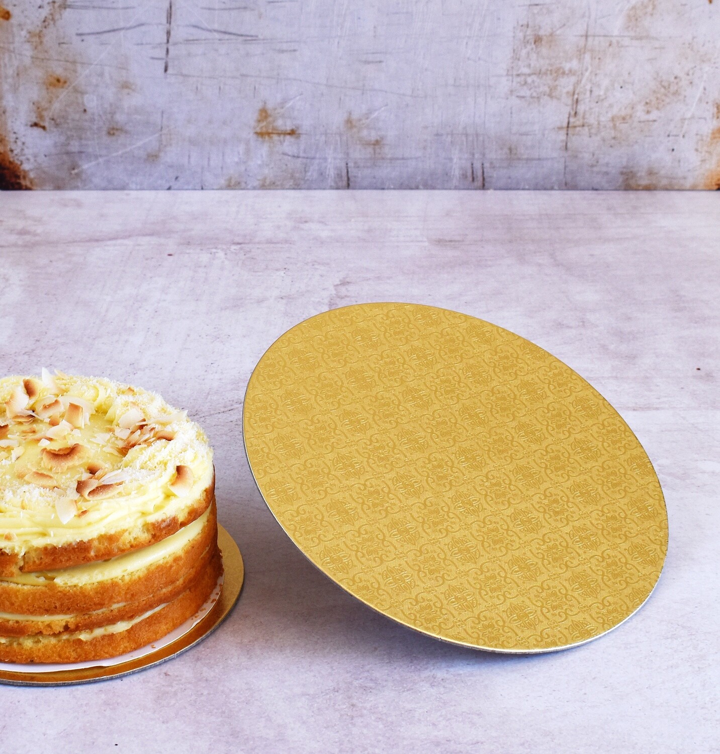 Cake Board Embossed Gold Round 10" Thin (ea)