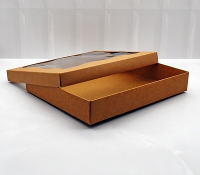 Box Base &amp; Lid + Window 254 x203 x 40mm Kraft