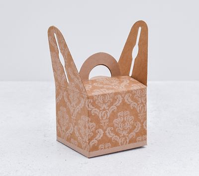 Novelty Box Damask 65x65x60mm White on Kraft (ea)