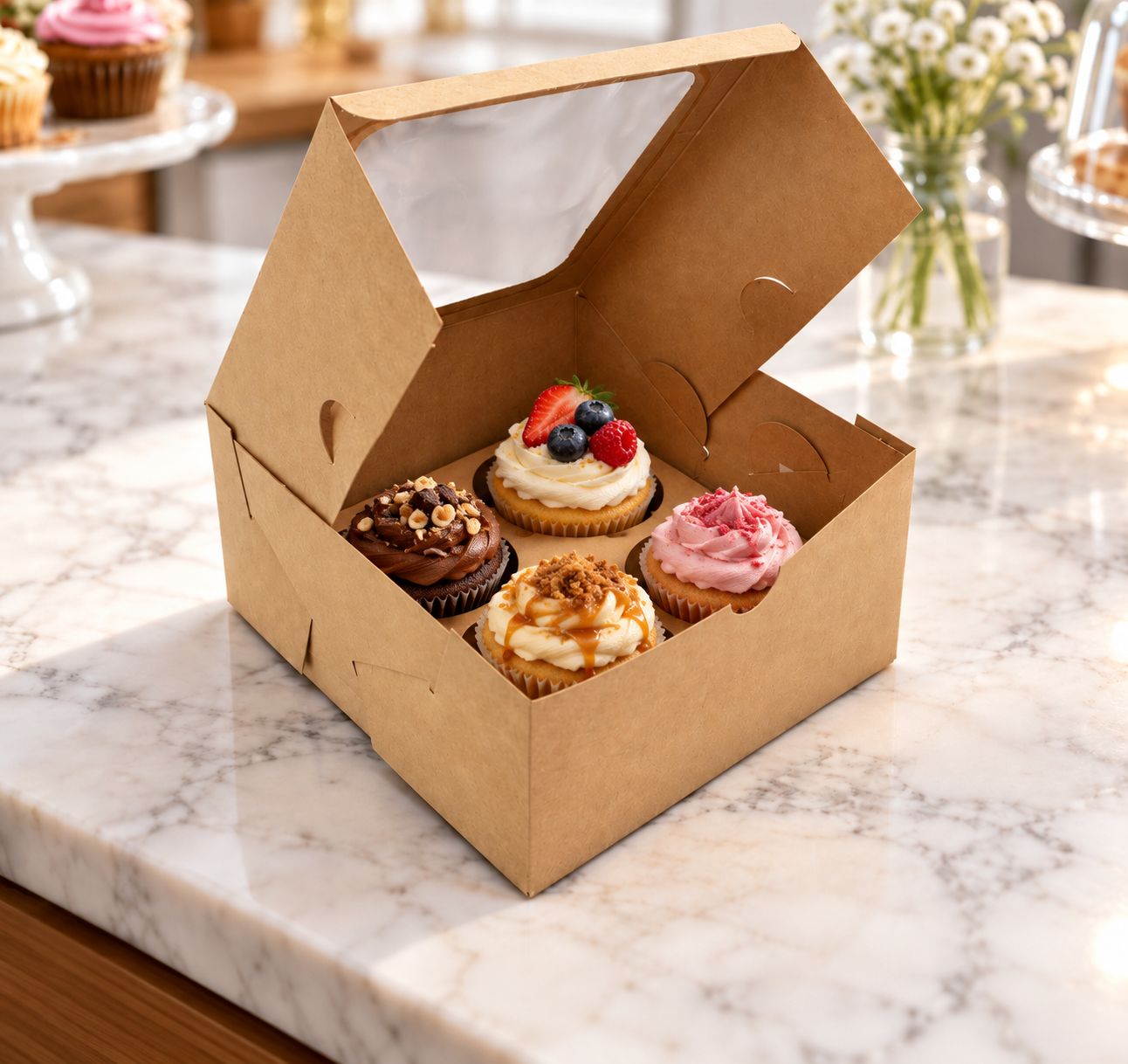 Cake Box Window 6 x 6 x 3 Kraft (ea)