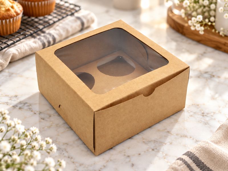 Cake Box Window 6 x 6 x 3 Kraft (ea)