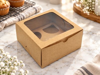 Cake Box Window 6 x 6 x 3 Kraft (ea)