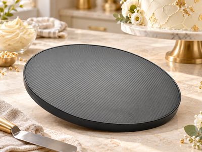 15" black bespoke vinyl cake board with matte finish and subtle textured pattern for secure cake placement.