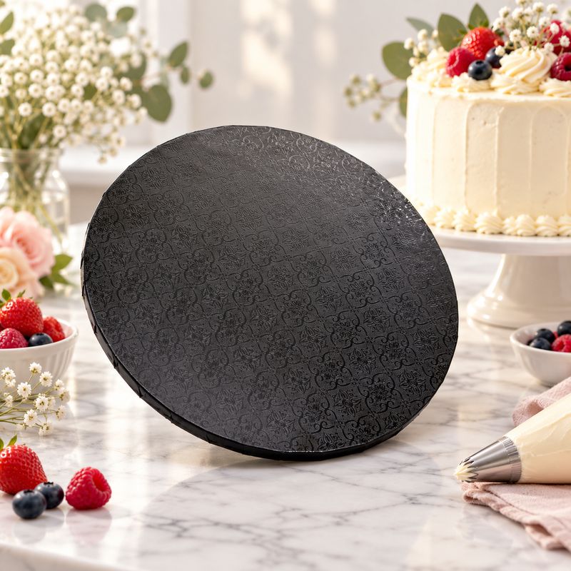 Cake Board Embossed Black Round 10" Thick (ea)