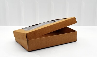 Kraft Gift Box Base and Lid with Window 200x130x40mm