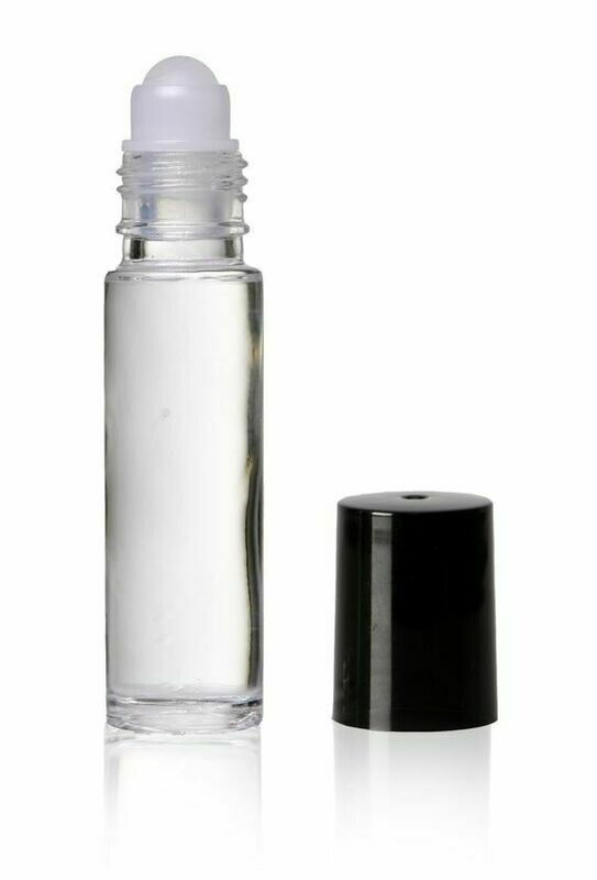Glass Roller, Glass Bottle Clear 10 ml + Black Cap (ea)