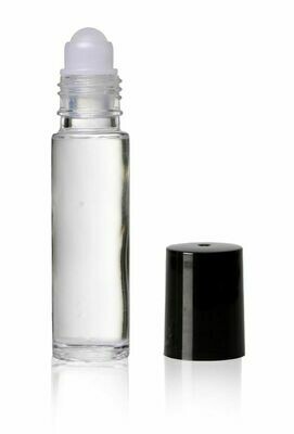 Glass Roller, Glass Bottle Clear 10 ml + Black Cap (ea)
