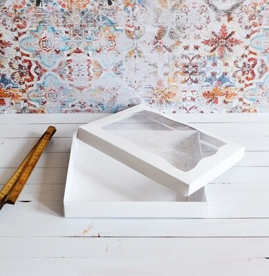 White Gift Box Base and Lid with Window 254x203x40mm