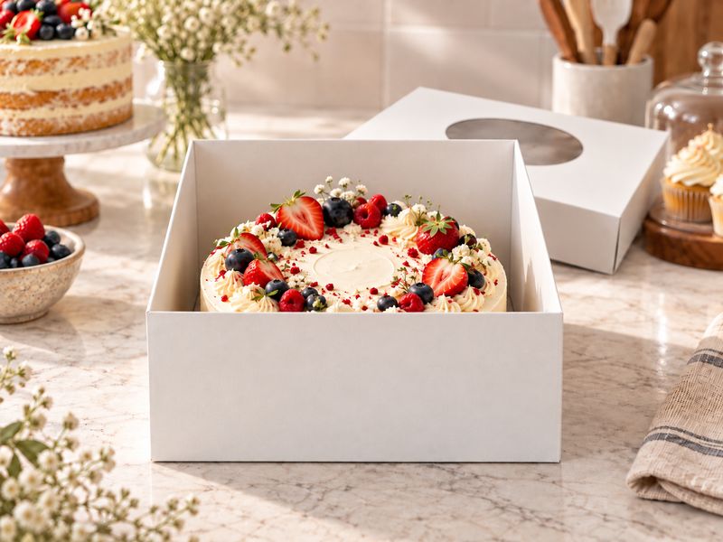 14 Inch White Cake Box with Lid – Corrugated Base – 25 cm High