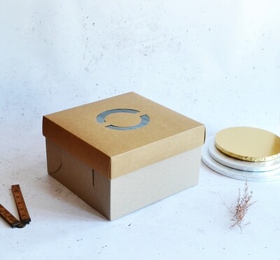 Cake Box Corrugated Kraft 10" Base 15cm High + Soft Lid (ea)