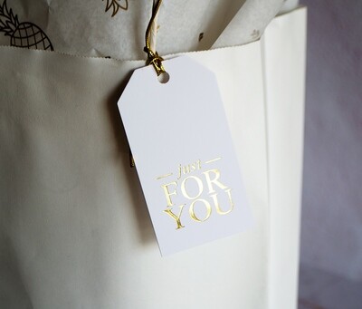 Gift Tag - Just for you White &amp; Gold (3')