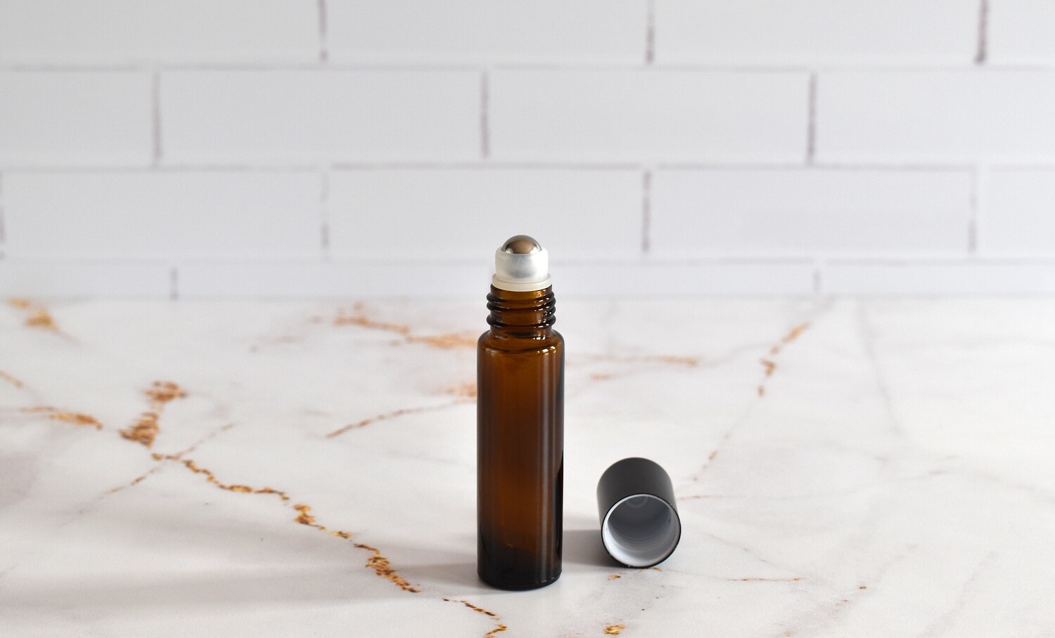 10ml Amber Glass Roller Bottle with Black Cap